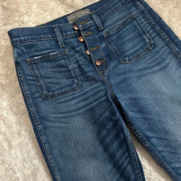 Point Sur Sz 29 Classic Blue Women's Jeans Button Fly Pockets Cropped High Rise - Picture 2 of 7